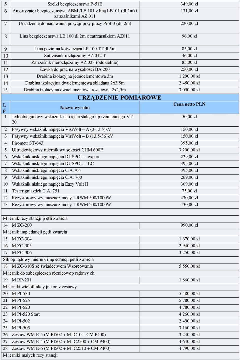 5m 85,00 zł Zatrzaśnik rozłączalny AZ 0 T 46,00 zł Zatrzaśnik nierozłączalny AZ 023 (oddzielnie) 85,00 zł Ławka do rac na wysokości BA 200 250,00 zł 13 Drabina izolacyjna jednoelementowa 3m 1 290,00