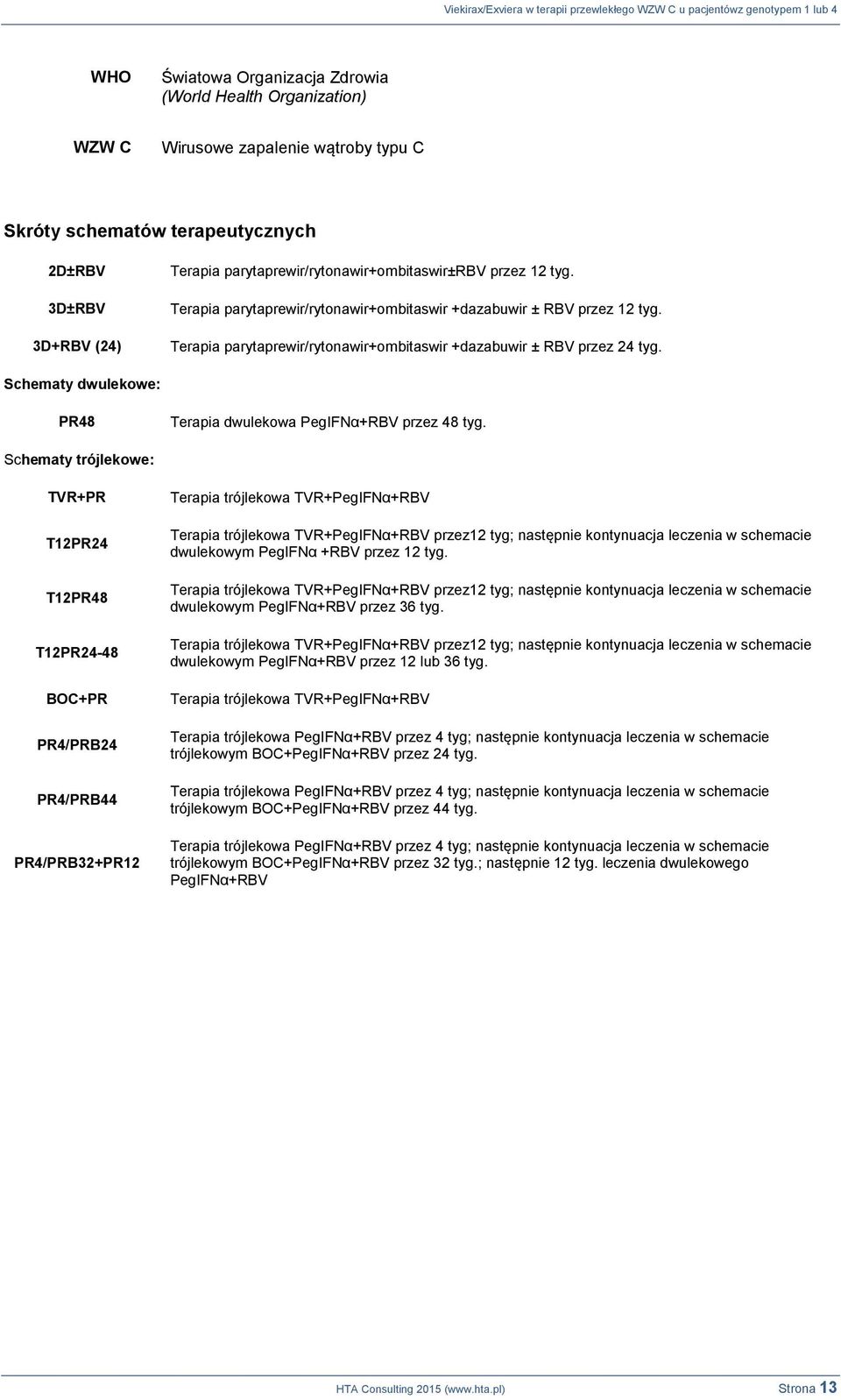 Schematy dwulekowe: PR48 Terapia dwulekowa PegIFNα+RBV przez 48 tyg.