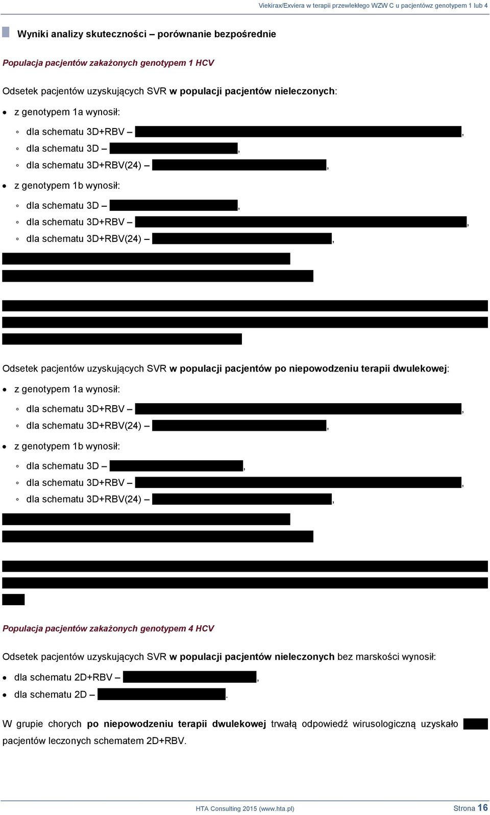 pacjentów po niepowodzeniu terapii dwulekowej: z genotypem 1a wynosił: dla schematu 3D+RBV, dla schematu 3D+RBV(24), z genotypem 1b wynosił: dla schematu 3D, dla schematu 3D+RBV, dla schematu