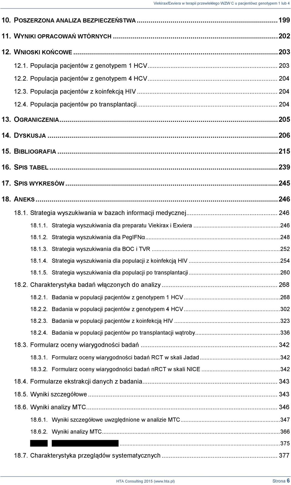 SPIS WYKRESÓW... 245 18. ANEKS... 246 18.1. Strategia wyszukiwania w bazach informacji medycznej... 246 18.1.1. Strategia wyszukiwania dla preparatu Viekirax i Exviera... 246 18.1.2. Strategia wyszukiwania dla PegIFNα.