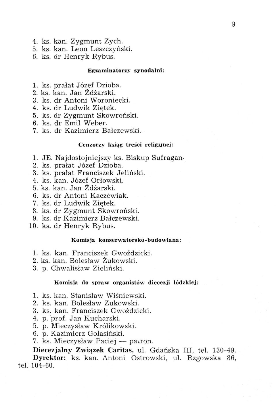 4. ks. kan. Józef Orłowski. 5. ks. kan. Jan Żdżarski. 6. ks. dr Antoni Kaczewiak. 7. ks. dr Ludwik Ziętek. 8. ks. dr Zygmunt Skowroński. 9. ks. dr Kazimierz Bałczewski. 10. ks. dr Henryk Rybus.