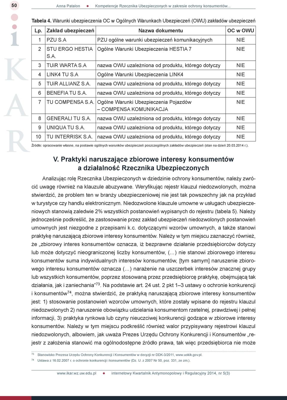 A nazwa OWU uzależniona od produktu, którego dotyczy NIE 4 LINK4 TU S.A Ogólne Warunki Ubezpieczenia LINK4 NIE 5 TUiR ALLIANZ S.A. nazwa OWU uzależniona od produktu, którego dotyczy NIE 6 BENEFIA TU S.