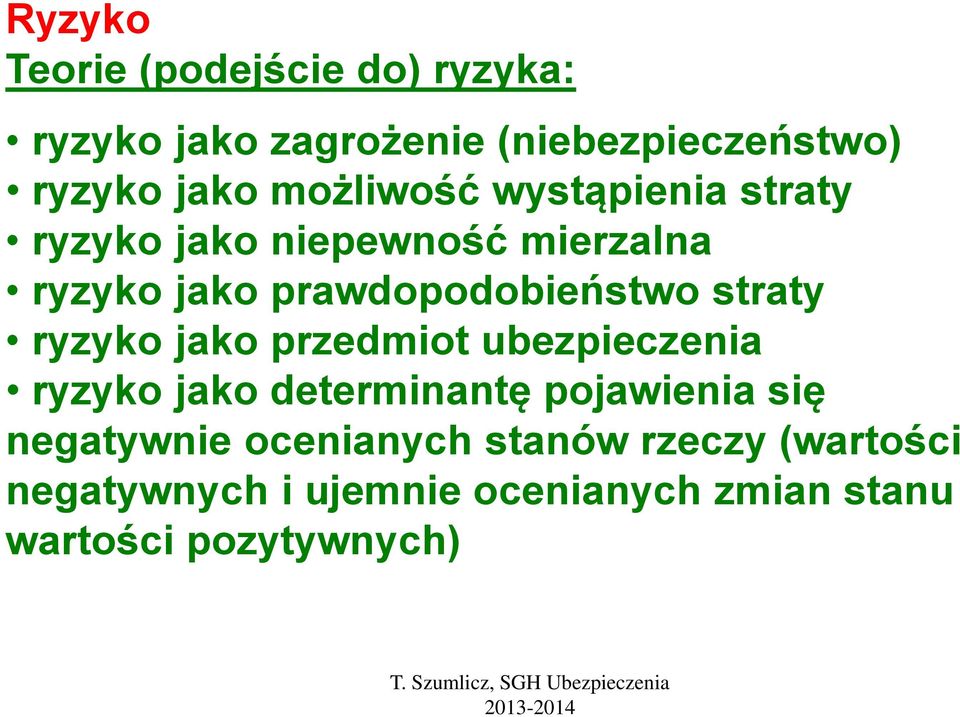 straty ryzyko jako przedmiot ubezpieczenia ryzyko jako determinantę pojawienia się negatywnie