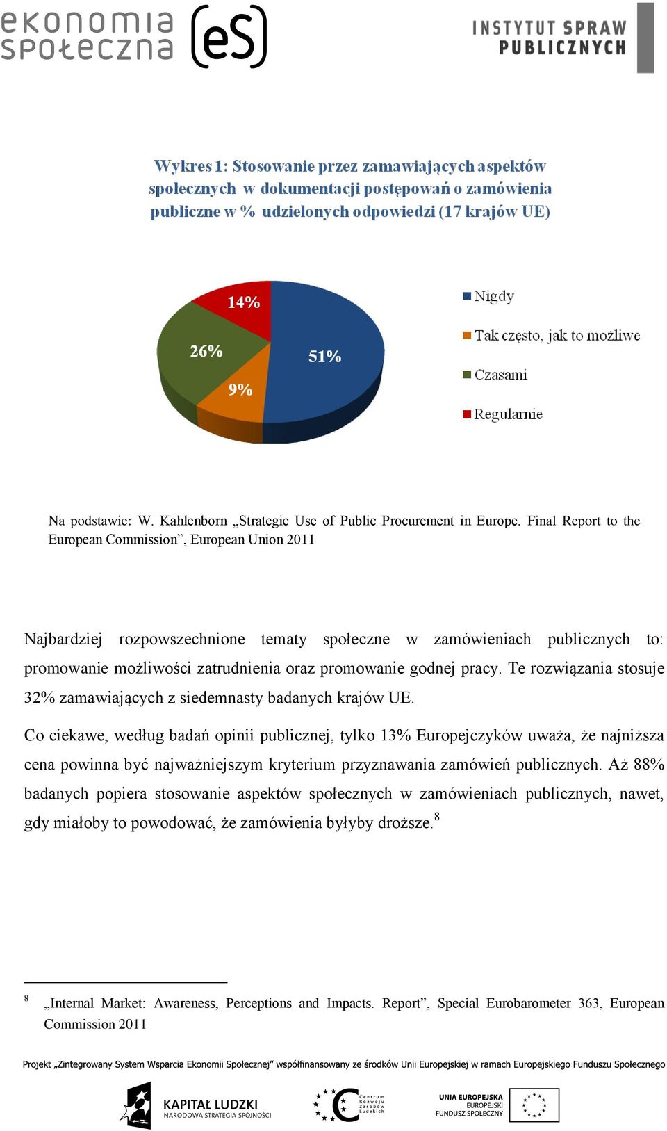 pracy. Te rozwiązania stosuje 32% zamawiających z siedemnasty badanych krajów UE.