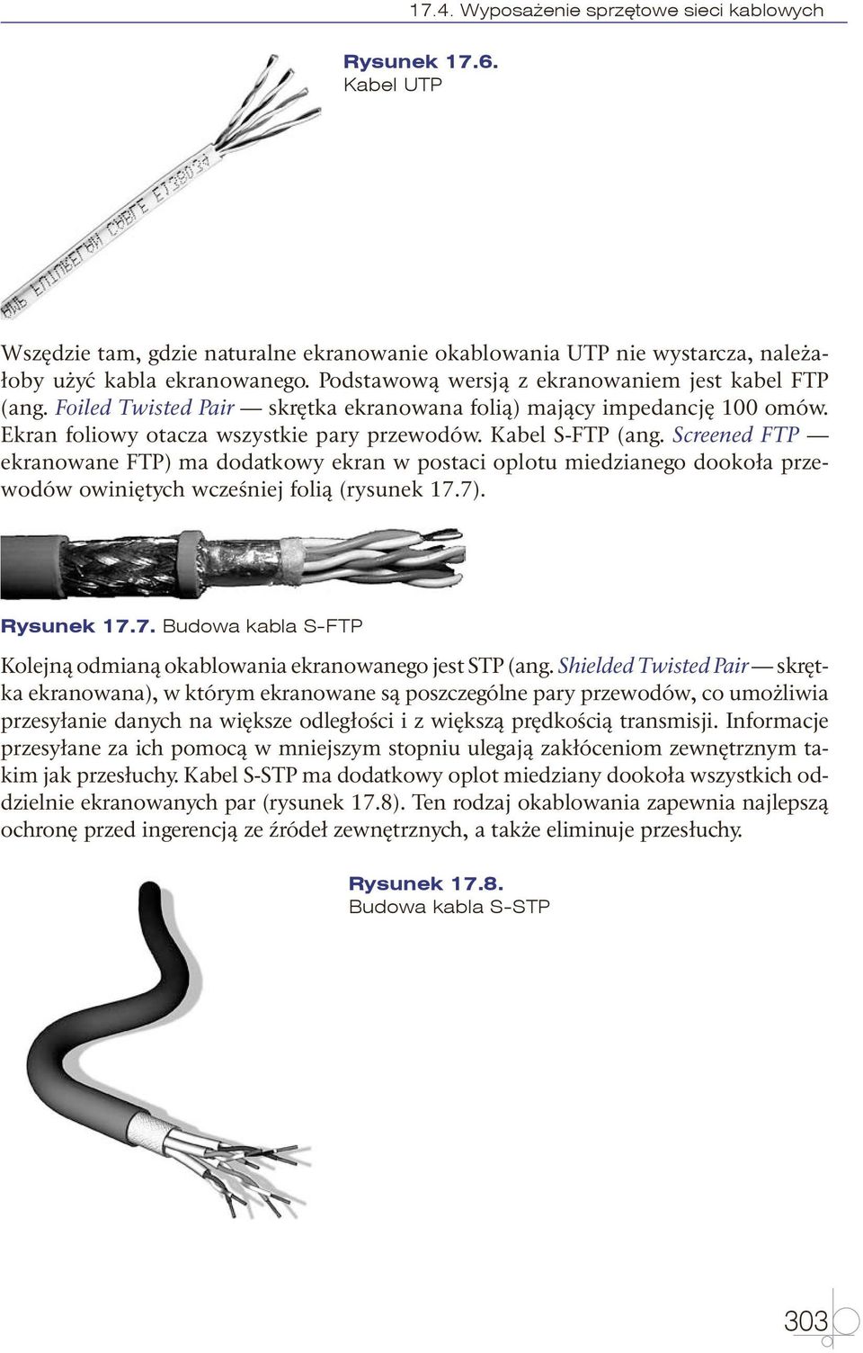 Screened FTP ekranowane FTP) ma dodatkowy ekran w postaci oplotu miedzianego dookoła przewodów owiniętych wcześniej folią (rysunek 17.