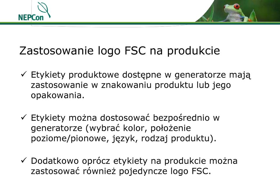 Etykiety można dostosować bezpośrednio w generatorze (wybrać kolor, położenie