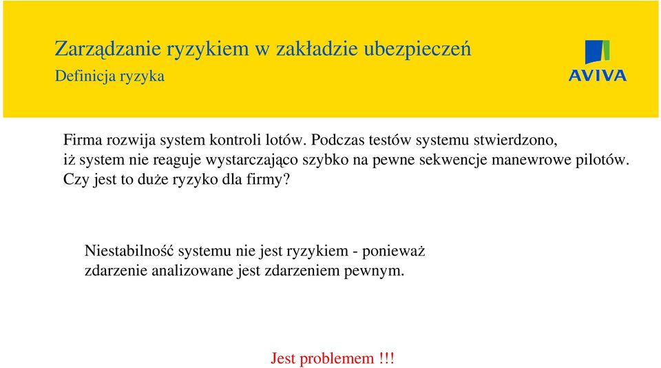 na pewne sekwencje manewrowe pilotów. Czy jest to duże ryzyko dla firmy?