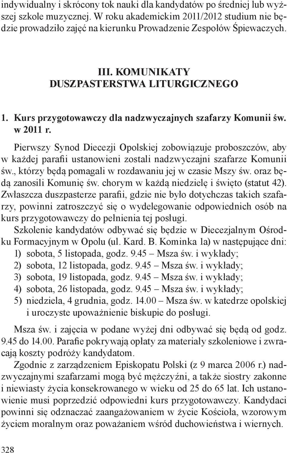 Kurs przygotowawczy dla nadzwyczajnych szafarzy Komunii św. w 2011 r.