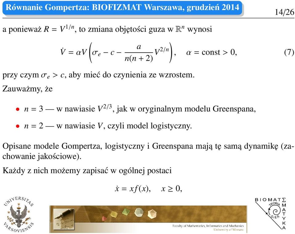 Zauważmy, że n = 3 w nawiasie V 2/3, jak w oryginalnym modelu Greenspana, n = 2 w nawiasie V, czyli model