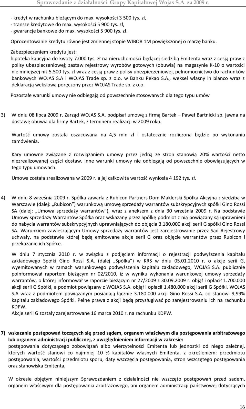 zł na nieruchomości będącej siedzibą Emitenta wraz z cesją praw z polisy ubezpieczeniowej; zastaw rejestrowy wyrobów gotowych (obuwia) na magazynie K-10 o wartości nie mniejszej niż 5.500 tys.