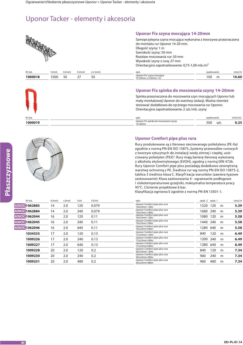 /m2 Nr kat. l [mm] b [mm] h [mm] c/c [mm] opis opakowanie cena/m 1000018 1000 50 27 50 Uponor Fix szyna mocująca 14-20mm, c/c50mm, 1m 100 m 10.