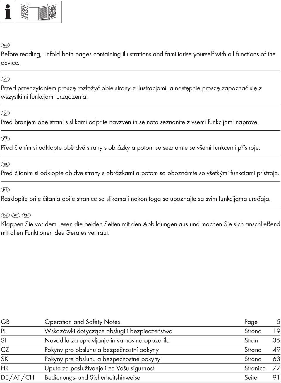 Pred branjem obe strani s slikami odprite navzven in se nato seznanite z vsemi funkcijami naprave. Před čtením si odklopte obě dvě strany s obrázky a potom se seznamte se všemi funkcemi přístroje.