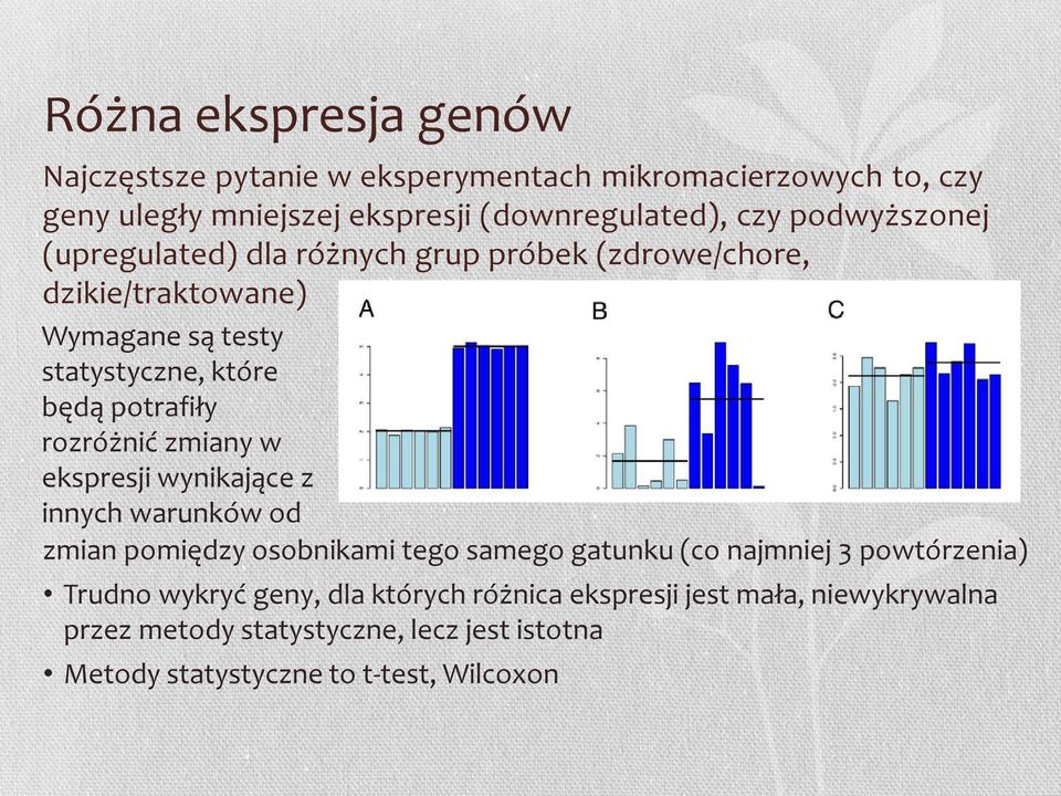 rozróżnić zmiany w ekspresji wynikające z innych warunków od zmian pomiędzy osobnikami tego samego gatunku (co najmniej 3 powtórzenia) Trudno