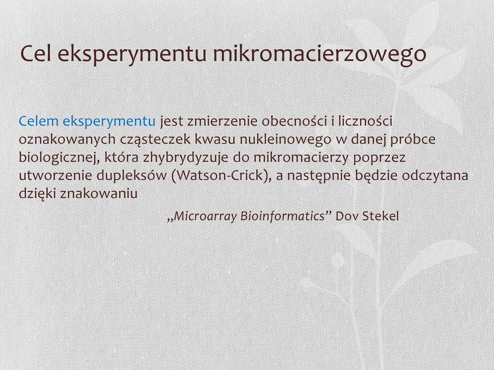 która zhybrydyzuje do mikromacierzy poprzez utworzenie dupleksów (Watson-Crick),