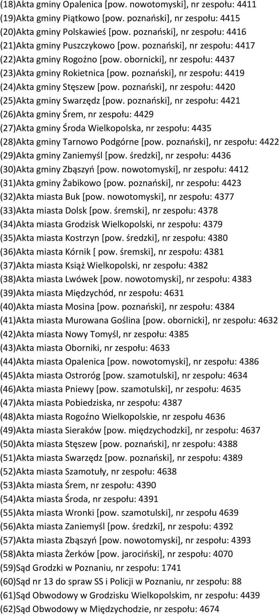 poznański], nr zespołu: 4419 (24) Akta gminy Stęszew [pow. poznański], nr zespołu: 4420 (25) Akta gminy Swarzędz [pow.