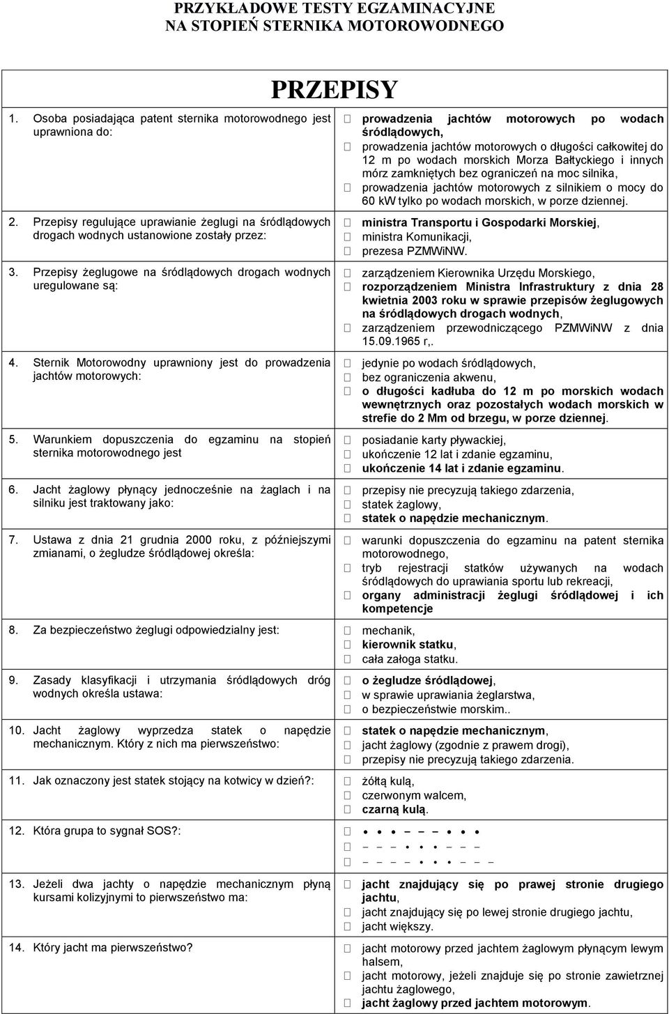 Sternik Motorowodny uprawniony jest do prowadzenia jachtów motorowych: 5. Warunkiem dopuszczenia do egzaminu na stopień sternika motorowodnego jest 6.