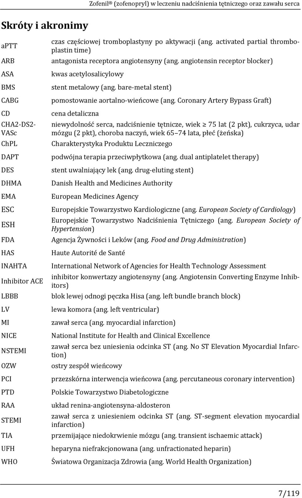 angiotensin receptor blocker) kwas acetylosalicylowy stent metalowy (ang. bare-metal stent) pomostowanie aortalno-wieńcowe (ang.