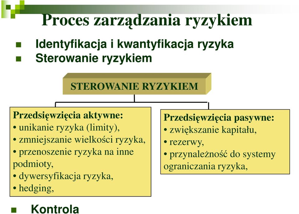 wielkości ryzyka, przenoszenie ryzyka na inne podmioty, dywersyfikacja ryzyka, hedging,