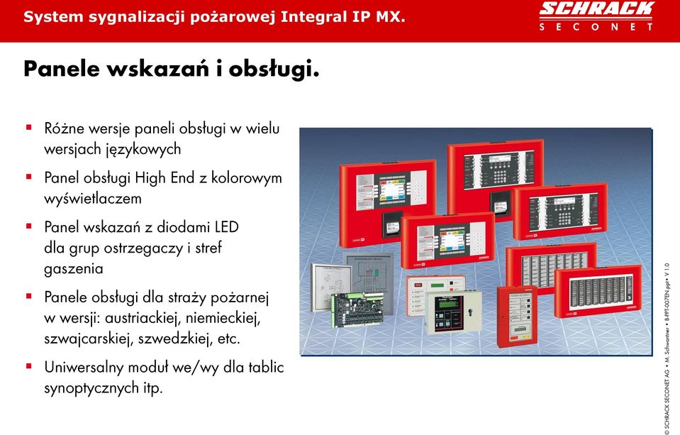 kolorowym wyświetlaczem Panel wskazań z diodami LED dla grup ostrzegaczy i stref