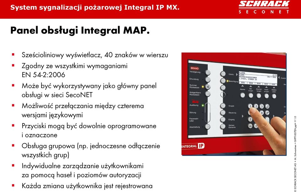 jako główny panel obsługi w sieci SecoNET Możliwość przełączania między czterema wersjami językowymi Przyciski mogą być