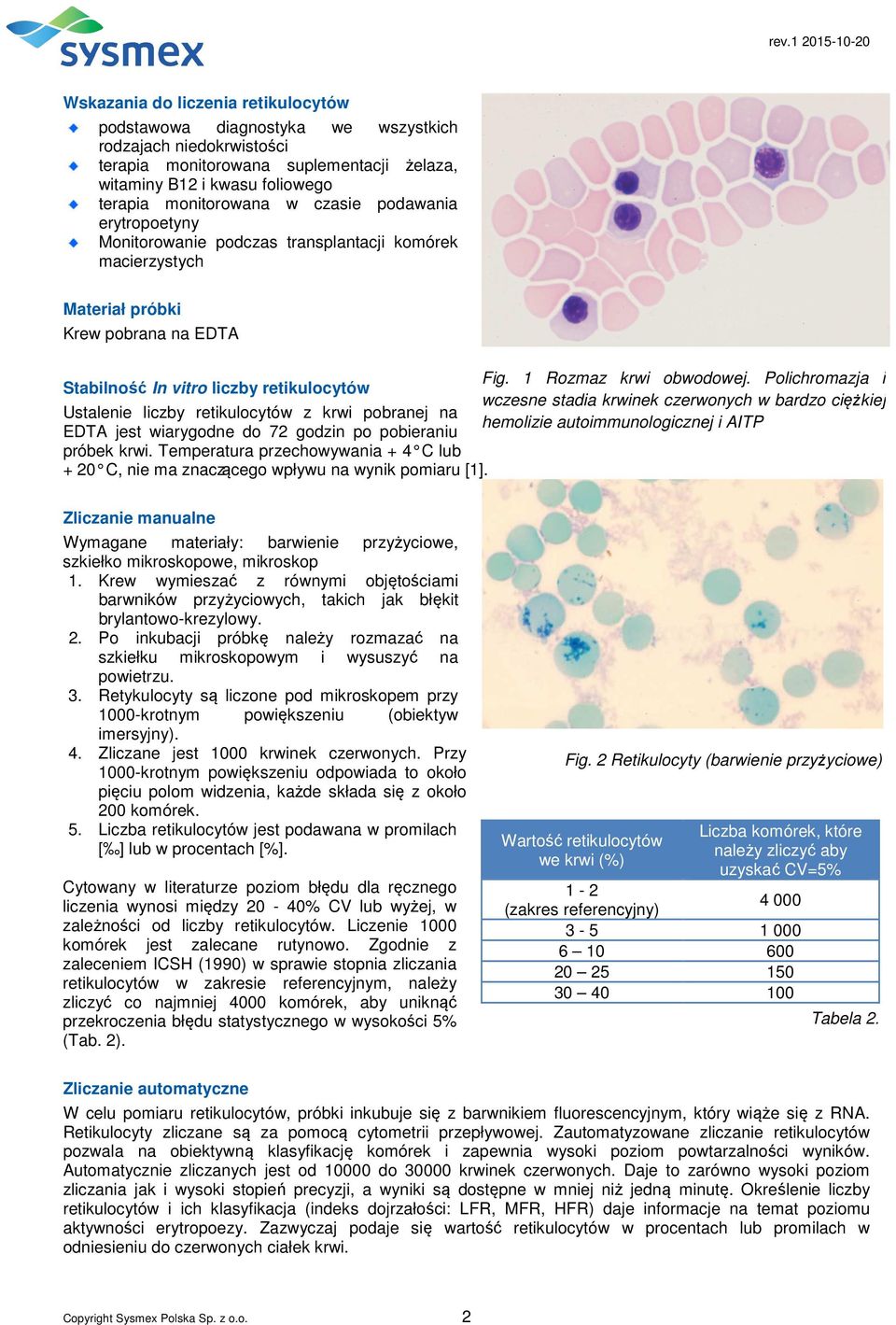 Polichromazja i Stabilność In vitro liczby retikulocytów wczesne stadia krwinek czerwonych w bardzo ciężkiej Ustalenie liczby retikulocytów z krwi pobranej na hemolizie autoimmunologicznej i AITP