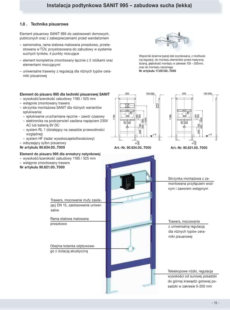 przystosowana do zabudowy w systemie suchych tynków, 4 punkty mocujące element kompletnie zmontowany łącznie z 2 nóżkami oraz elementami mocującymi uniwersalne trawersy z regulacją dla różnych typów