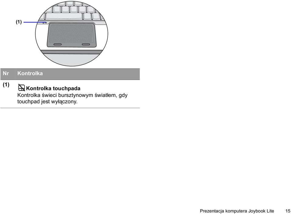 bursztynowym światłem, gdy touchpad