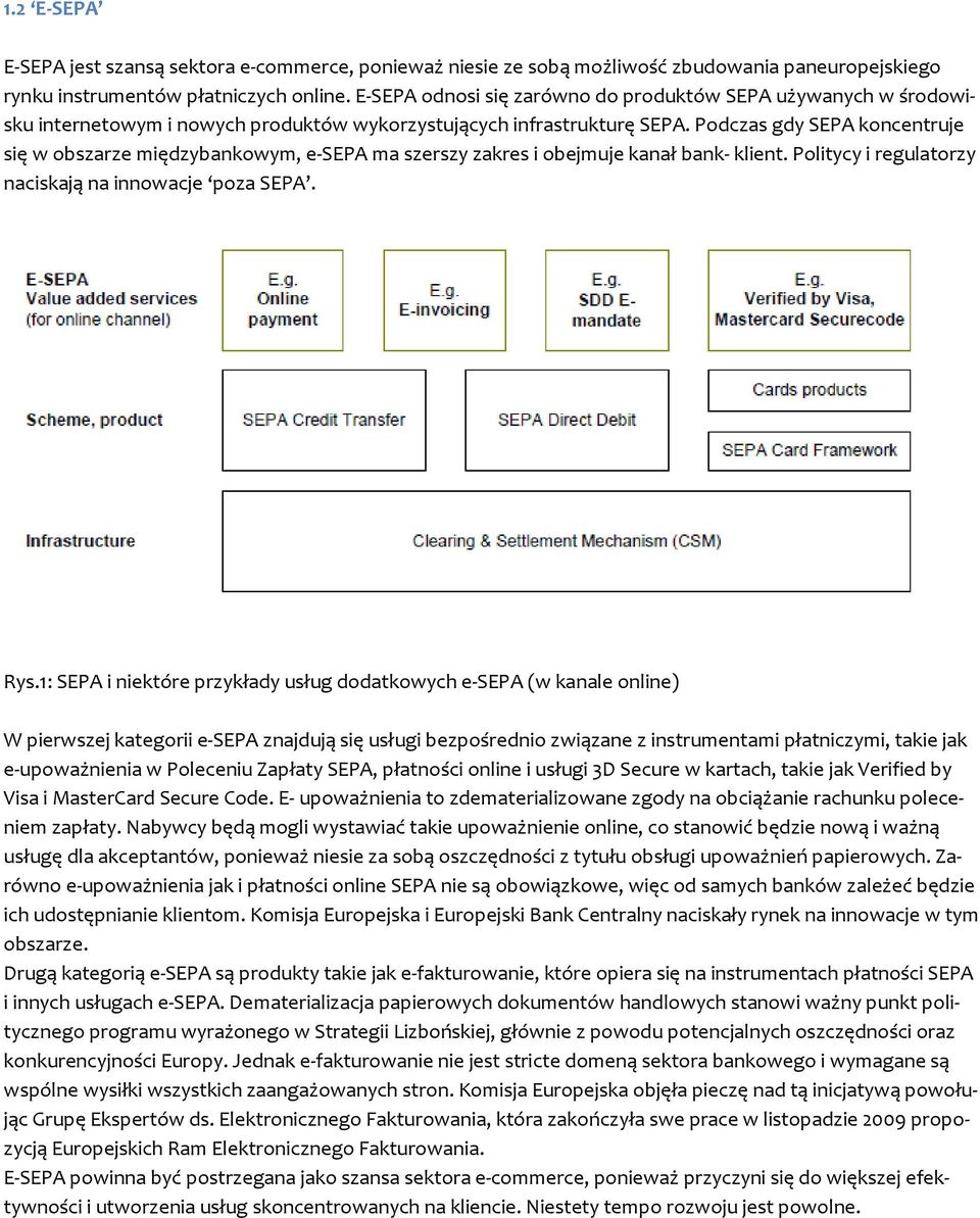 Podczas gdy SEPA koncentruje się w obszarze międzybankowym, e-sepa ma szerszy zakres i obejmuje kanał bank- klient. Politycy i regulatorzy naciskają na innowacje poza SEPA. Rys.