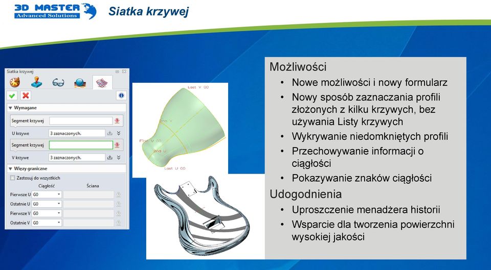 niedomkniętych profili Przechowywanie informacji o ciągłości Pokazywanie znaków