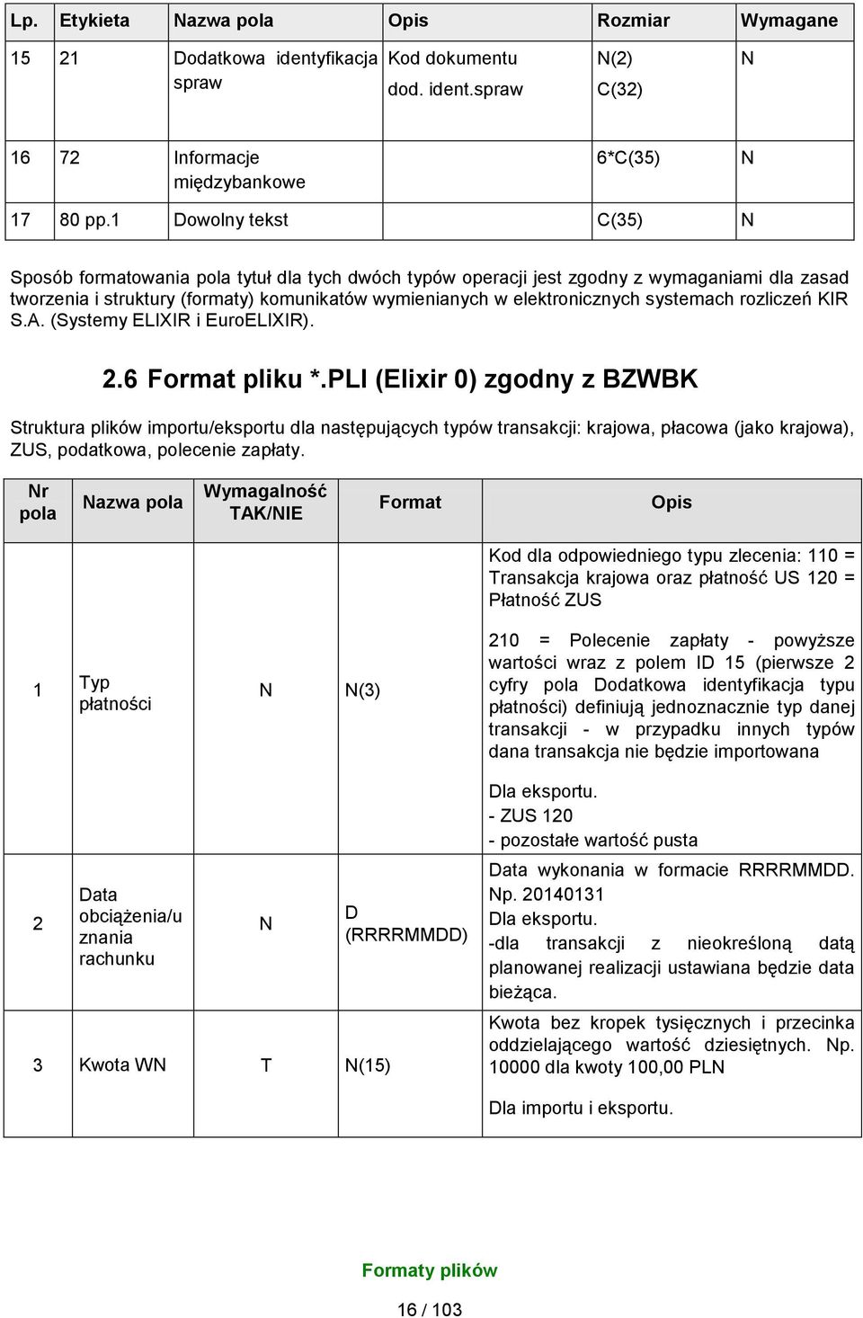 systemach rozliczeń KIR S.A. (Systemy ELIXIR i EuroELIXIR). 2.6 Format pliku *.