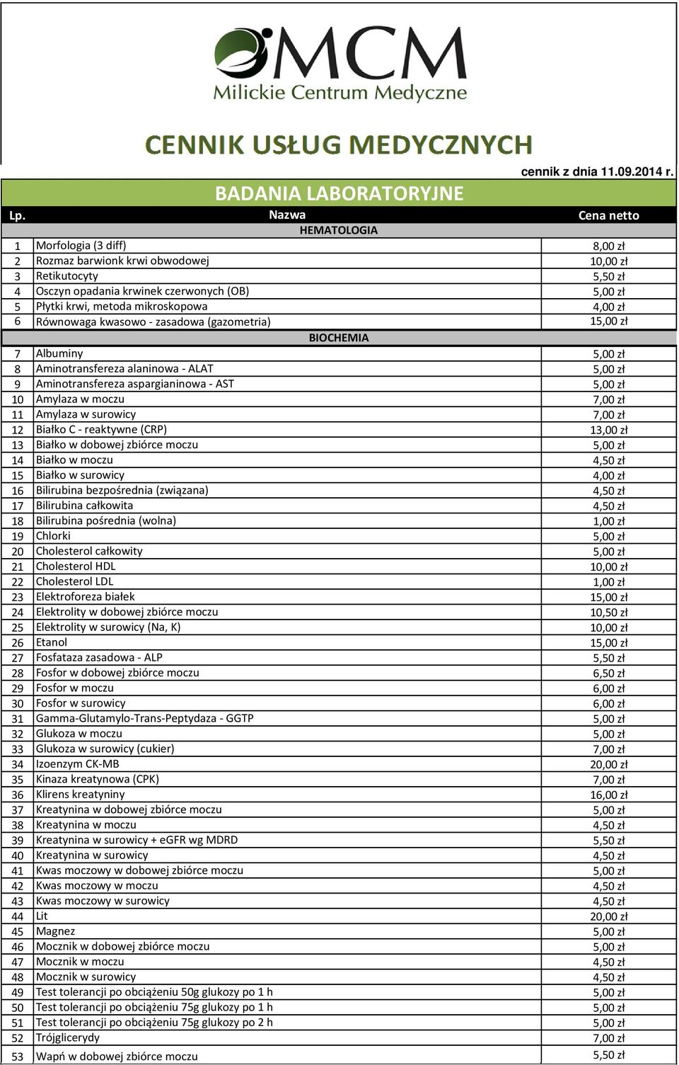 Równowaga kwasowo - zasadowa (gazometria) 1 BIOCHEMIA 7 Albuminy 8 Aminotransfereza alaninowa - ALAT 9 Aminotransfereza aspargianinowa - AST 10 Amylaza w moczu 11 Amylaza w surowicy 12 Białko C -