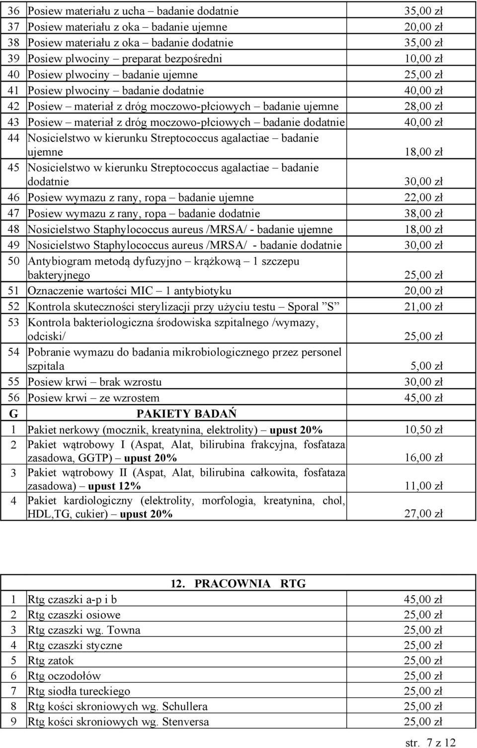 moczowo-płciowych badanie dodatnie 40,00 zł 44 Nosicielstwo w kierunku Streptococcus agalactiae badanie ujemne 18,00 zł 45 Nosicielstwo w kierunku Streptococcus agalactiae badanie dodatnie 30,00 zł