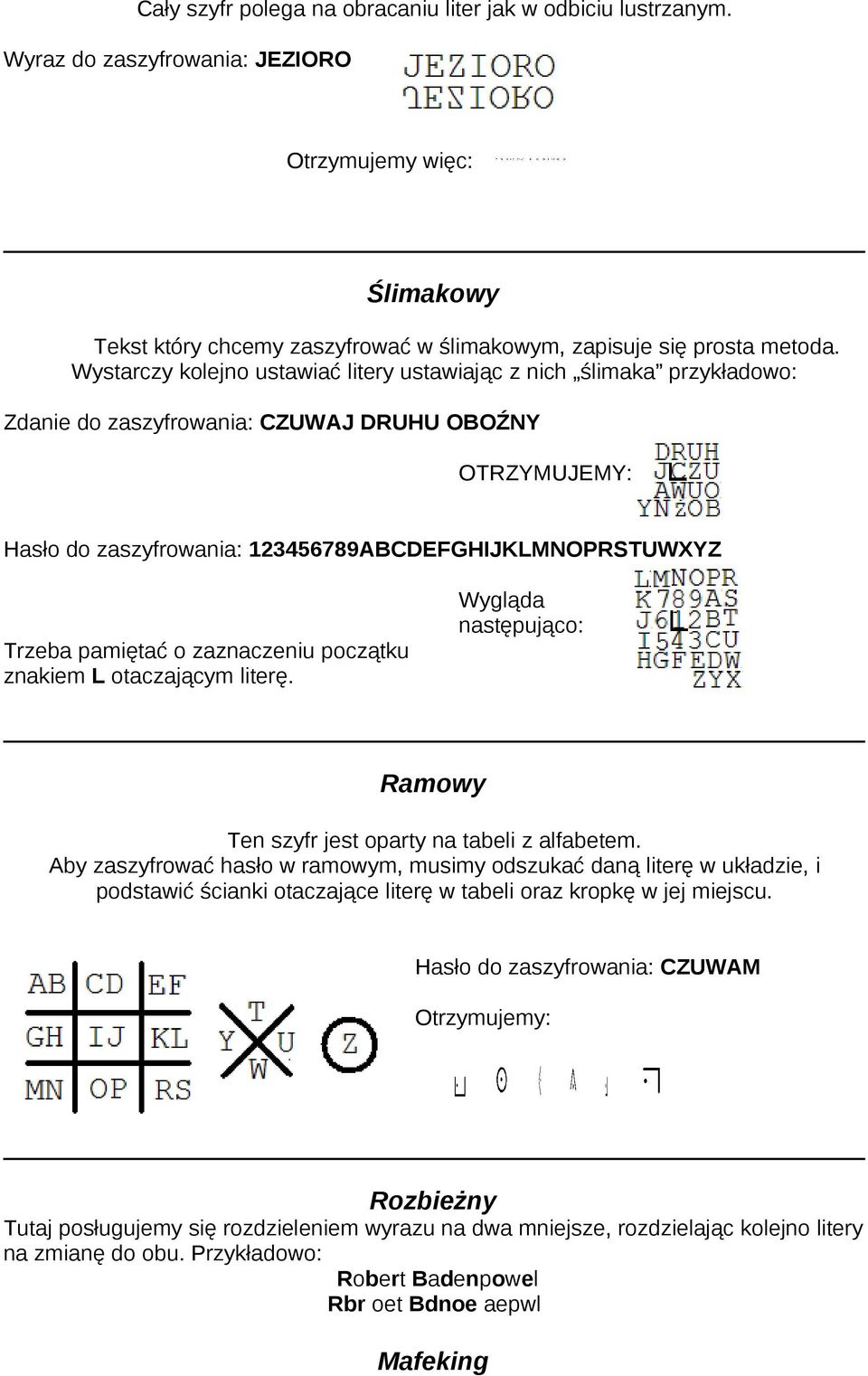 pamiętać o zaznaczeniu początku znakiem L otaczającym literę. Wygląda następująco: Ramowy Ten szyfr jest oparty na tabeli z alfabetem.