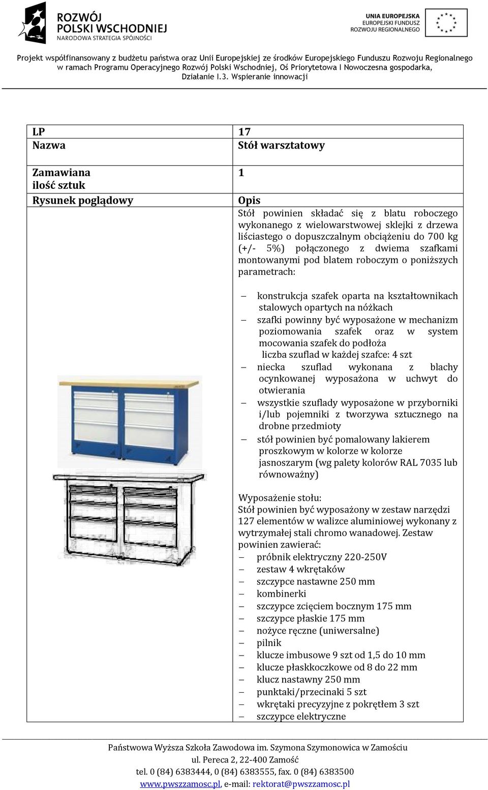 szafek oraz w system mocowania szafek do podłoża liczba szuflad w każdej szafce: 4 szt niecka szuflad wykonana z blachy ocynkowanej wyposażona w uchwyt do otwierania wszystkie szuflady wyposażone w