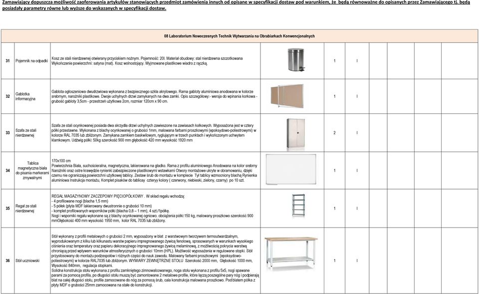 32 Gablotka informacyjna Gablota ogłoszeniowa dwudrzwiowa wykonana z bezpiecznego szkła akrylowego. Rama gabloty aluminiowa anodowana w kolorze srebrnym, naroŝniki plastikowe.