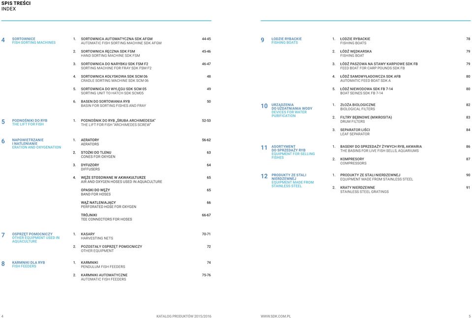 Sortownica do narybku SDK FSM F2 46-47 Sorting machine for fray SDK FSM F2 3. Łódź paszowa na stawy karpiowe SDK FB 79 FEED BOAT FOR CARP POUNDS SDK FB 4.