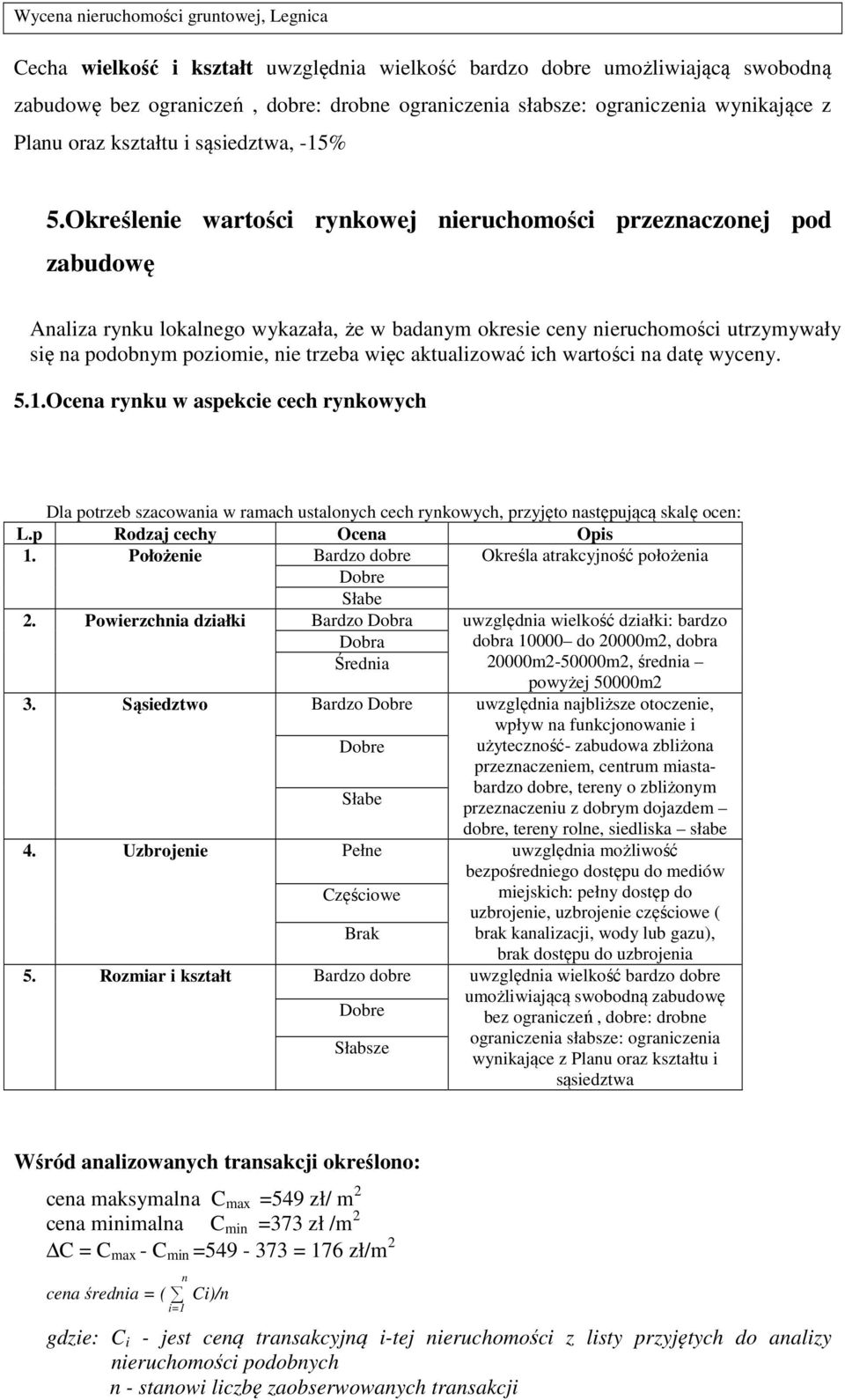 Określenie wartości rynkowej nieruchomości przeznaczonej pod zabudowę Analiza rynku lokalnego wykazała, że w badanym okresie ceny nieruchomości utrzymywały się na podobnym poziomie, nie trzeba więc