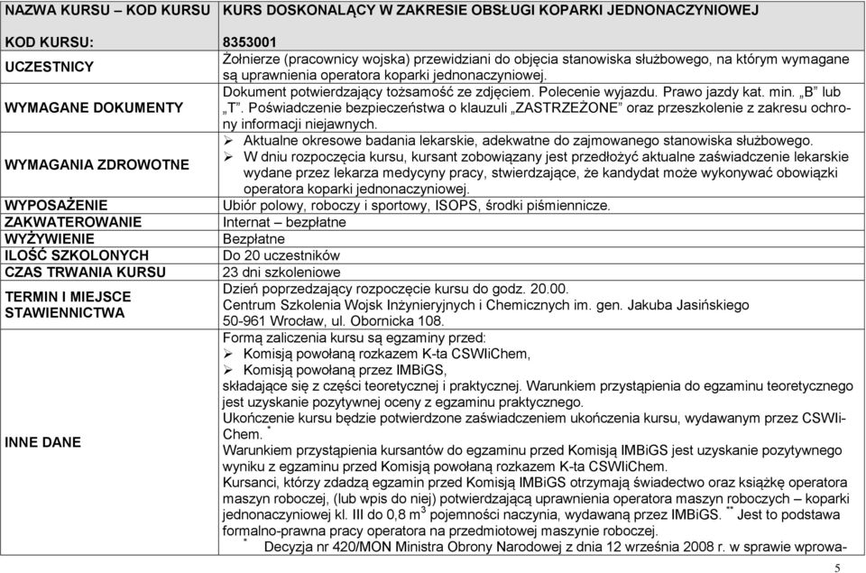 Poświadczenie bezpieczeństwa o klauzuli ZASTRZEŻONE oraz przeszkolenie z zakresu ochrony informacji niejawnych. Aktualne okresowe badania lekarskie, adekwatne do zajmowanego stanowiska służbowego.