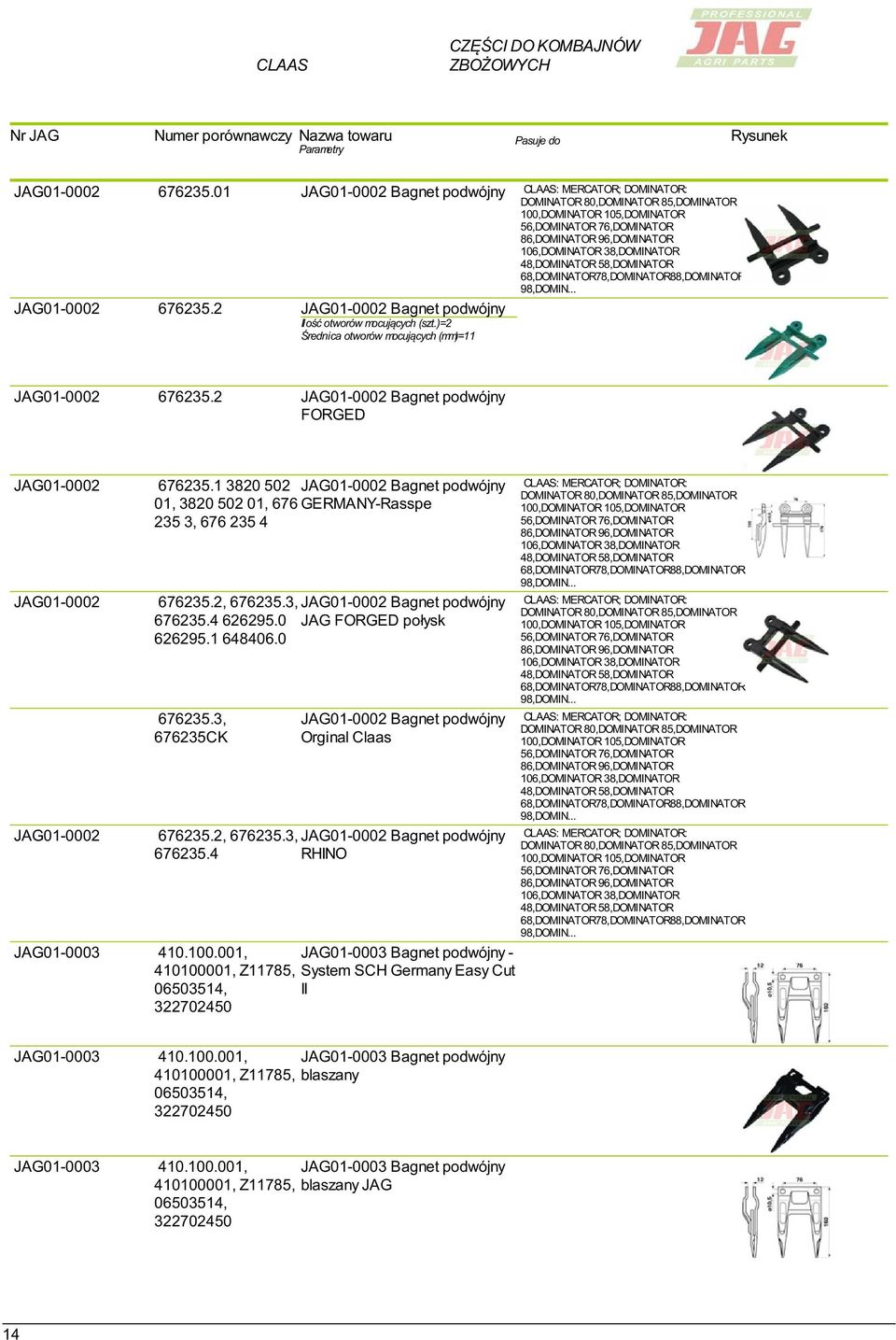 1 3820 502 JAG01-0002 Bagnet podwójny 01, 3820 502 01, 676 GERMANY-Rasspe 235 3, 676 235 4 JAG01-0002 676235.2, 676235.3, JAG01-0002 Bagnet podwójny 676235.4 626295.0 JAG FORGED połysk 626295.