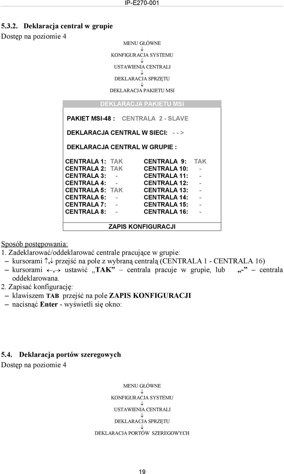 CENTRAL W SIECI: > DEKLARACJA CENTRAL W GRUPIE : CENTRALA 1: CENTRALA 2: CENTRALA 3: CENTRALA 4: CENTRALA 5: CENTRALA 6: CENTRALA 7: CENTRALA 8: TAK TAK TAK CENTRALA 9: CENTRALA 10: CENTRALA 11: