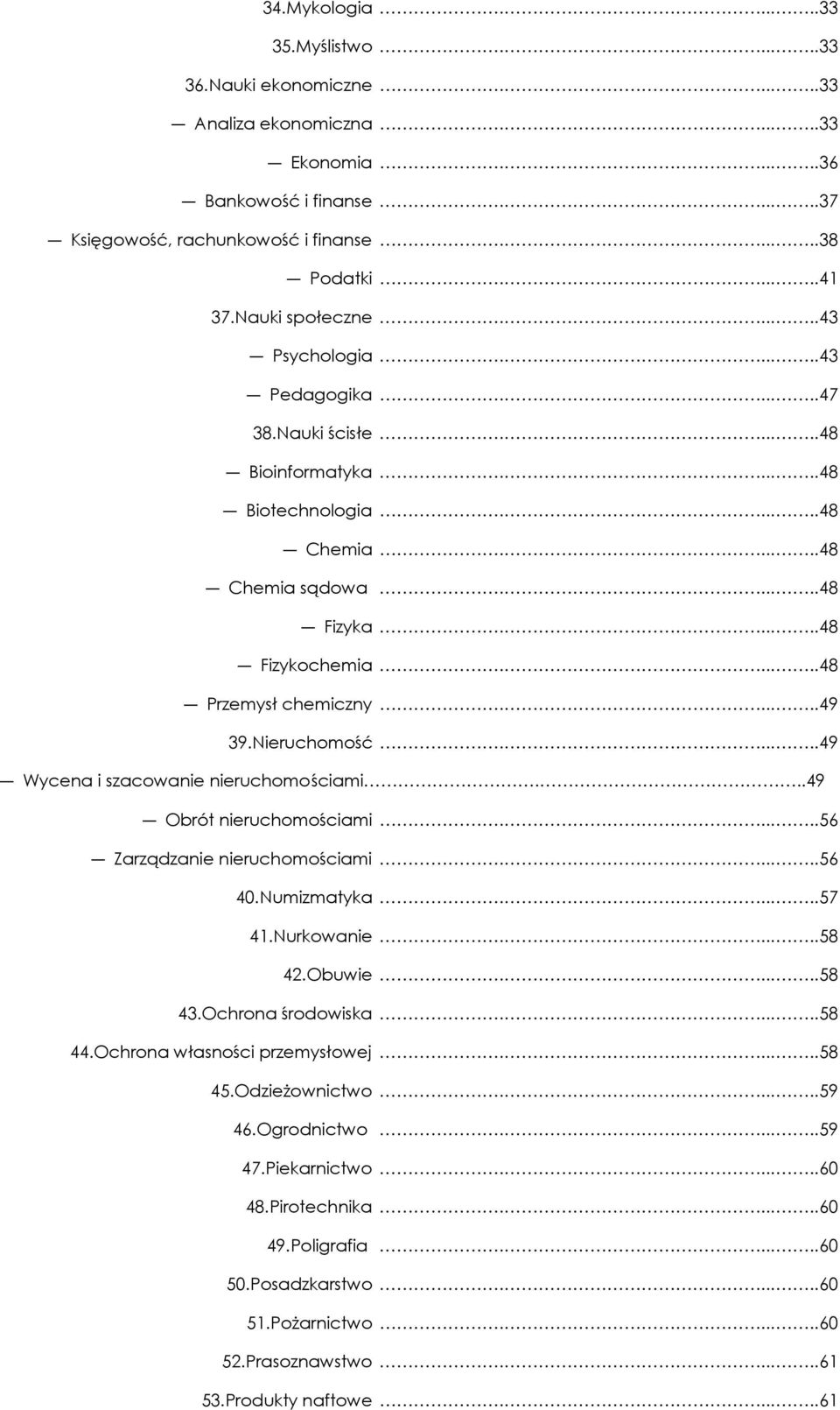 .....48 Fizykochemia......48 Przemysł chemiczny......49 39.Nieruchomość......49 Wycena i szacowanie nieruchomościami...49 Obrót nieruchomościami......56 Zarządzanie nieruchomościami......56 40.