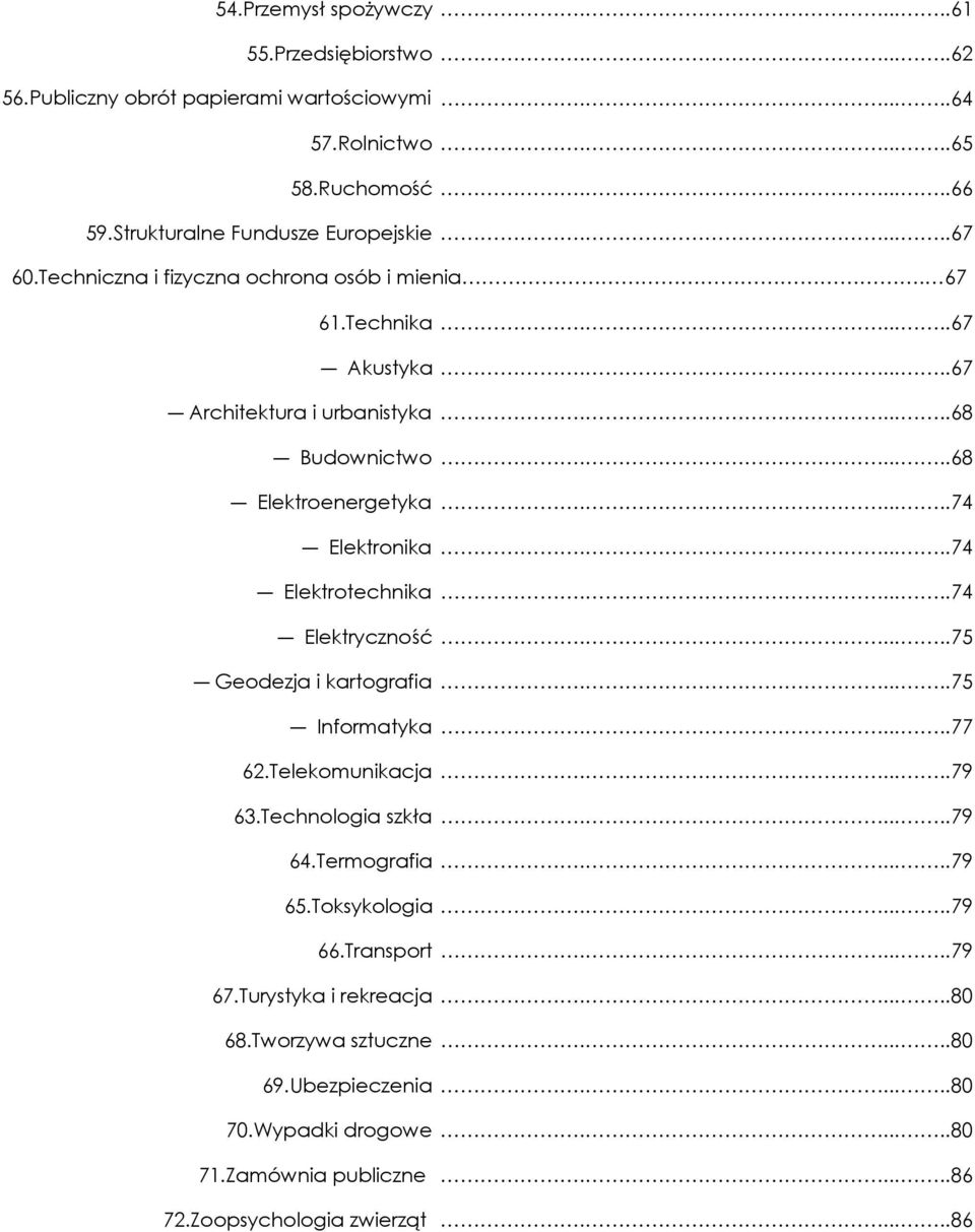 .....74 Elektrotechnika......74 Elektryczność......75 Geodezja i kartografia......75 Informatyka......77 62.Telekomunikacja......79 63.Technologia szkła......79 64.Termografia......79 65.