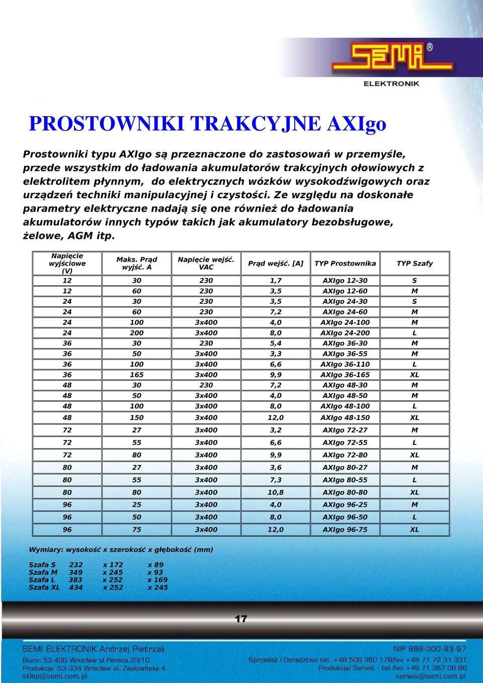 Ze względu na doskonałe parametry elektryczne nadają się one również do ładowania akumulatorów innych typów takich jak akumulatory bezobsługowe, żelowe, AGM itp. Maks. Prąd wyjść. A wejść.