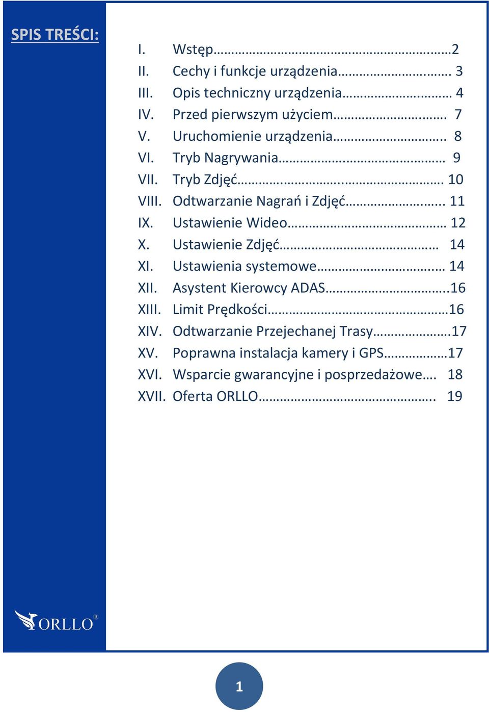 Ustawienie Wideo 12 X. Ustawienie Zdjęć 14 XI. Ustawienia systemowe... 14 XII. Asystent Kierowcy ADAS..16 XIII.