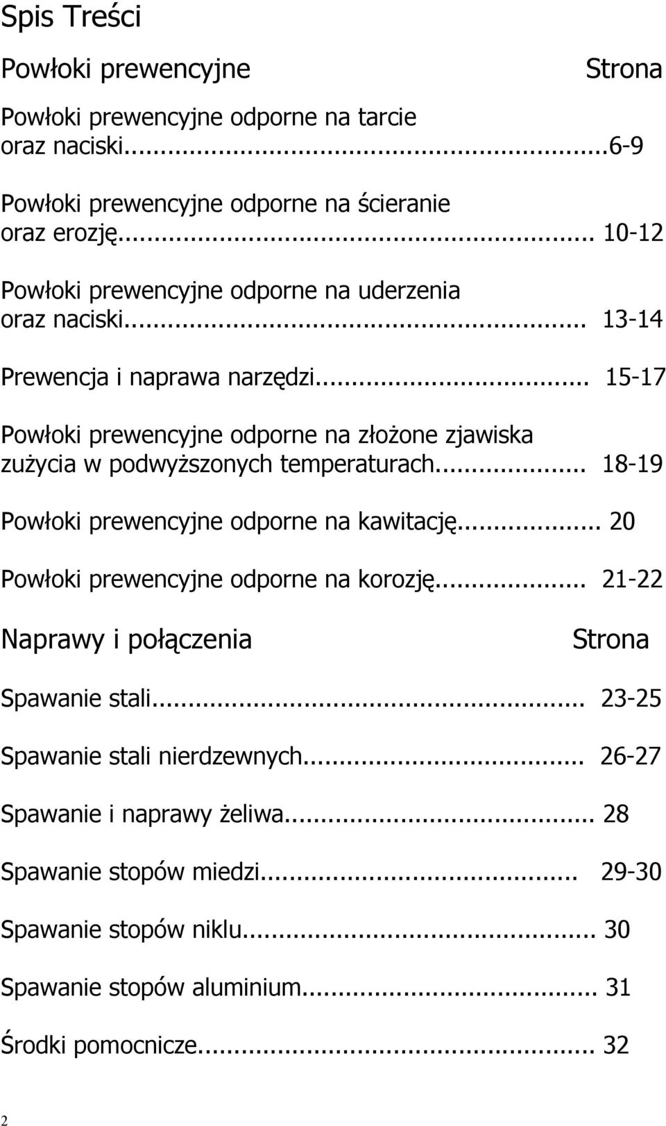 .. 15-17 Powłoki prewencyjne odporne na złożone zjawiska zużycia w podwyższonych temperaturach... 18-19 Powłoki prewencyjne odporne na kawitację.