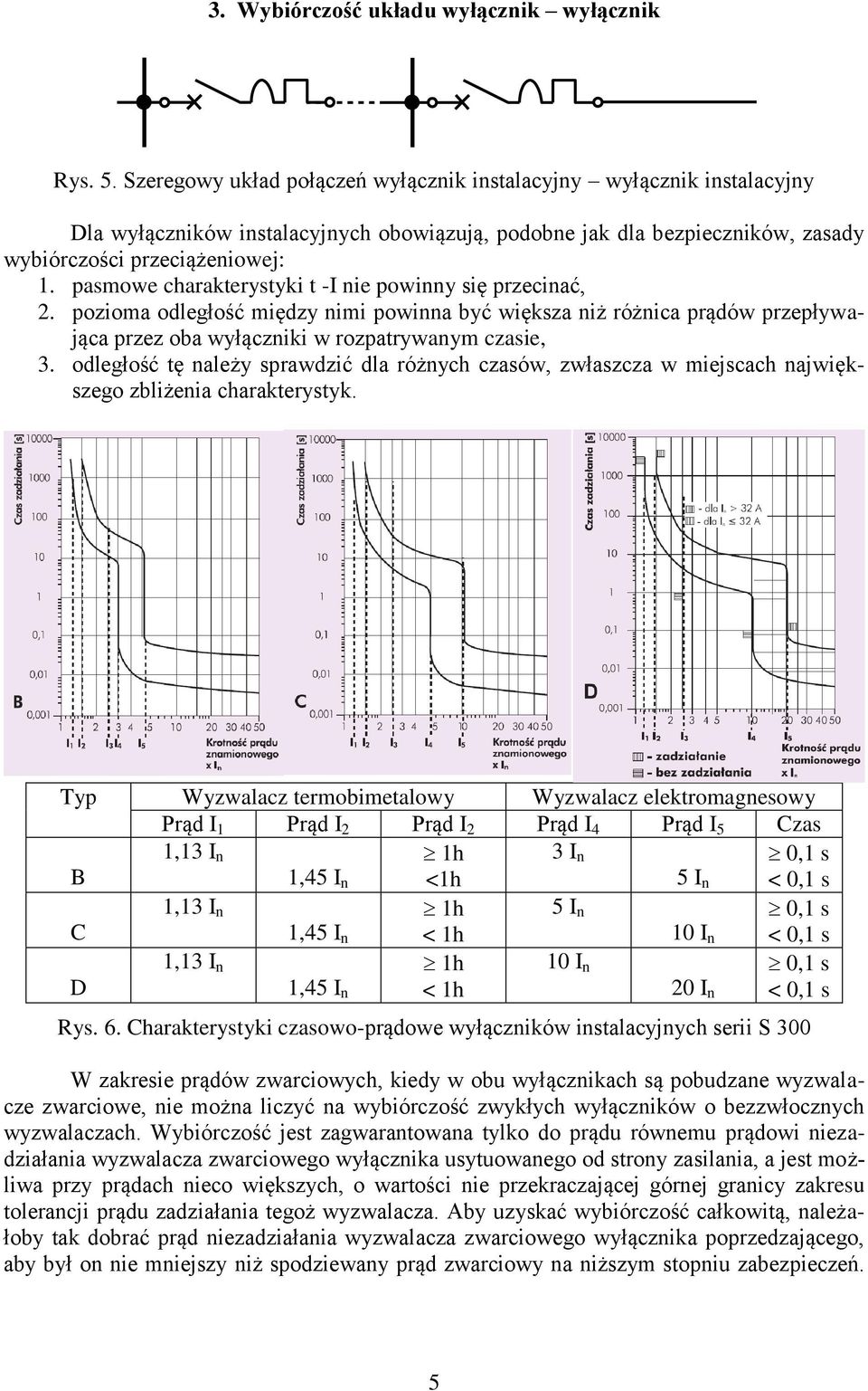 pasmowe charakterystyki t -I nie powinny się przecinać, 2. pozioma odległość między nimi powinna być większa niż różnica prądów przepływająca przez oba wyłączniki w rozpatrywanym czasie, 3.