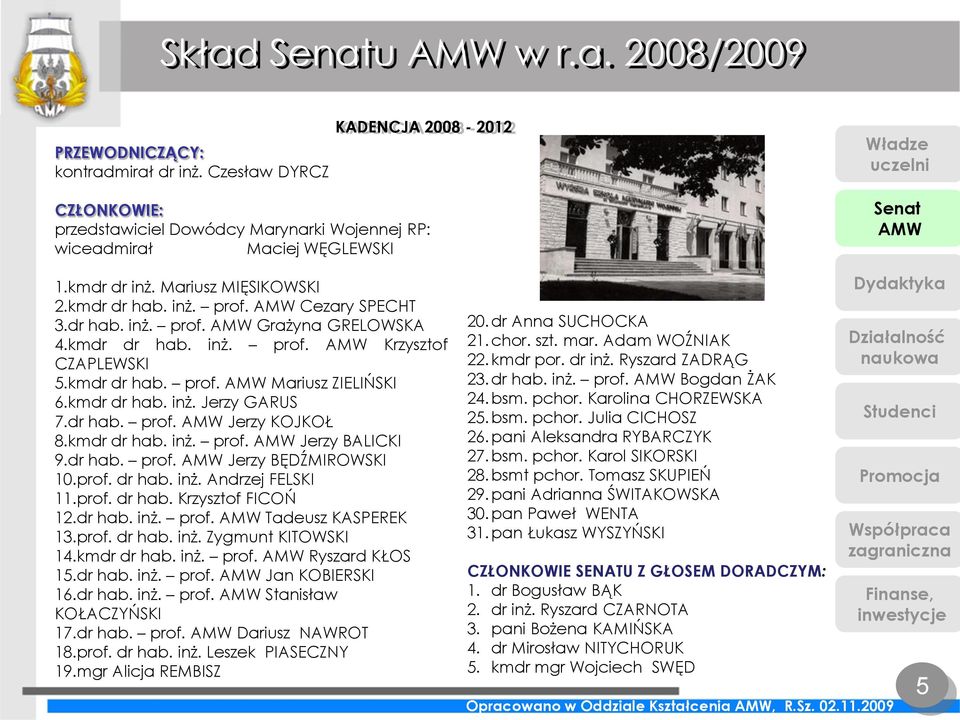 dr hab. prof. Jerzy KOJKOŁ 8.kmdr dr hab. inż. prof. Jerzy BALICKI 9.dr hab. prof. Jerzy BĘDŹMIROWSKI 10.prof. dr hab. inż. Andrzej FELSKI 11.prof. dr hab. Krzysztof FICOŃ 12.dr hab. inż. prof. Tadeusz KASPEREK 13.