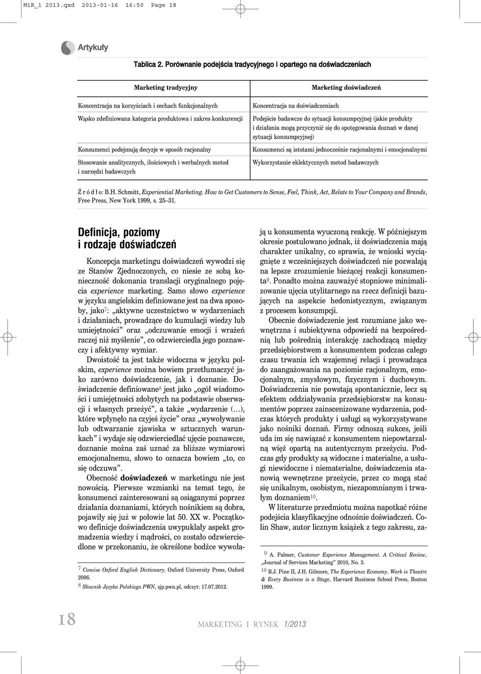 i zakres konkurencji Konsumenci podejmują decyzje w sposób racjonalny Stosowanie analitycznych, ilościowych i werbalnych metod i narzędzi badawczych Koncentracja na doświadczeniach Podejście badawcze