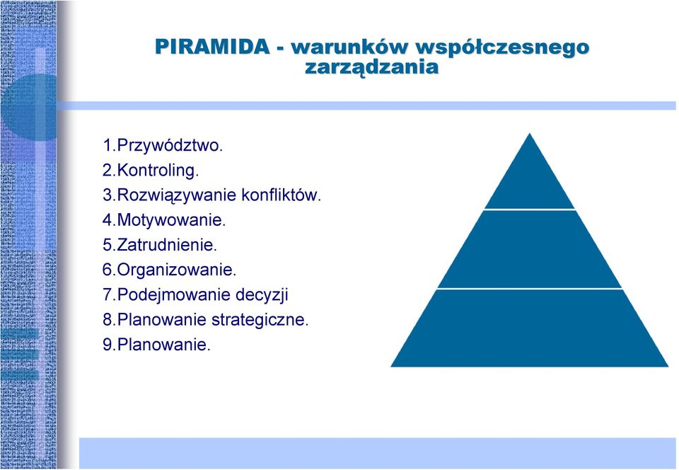 4.Motywowanie. 5.Zatrudnienie. 6.Organizowanie. 7.