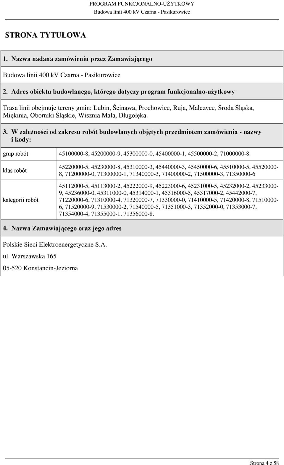 Wisznia Mała, Długołęka. 3. W zależności od zakresu robót budowlanych objętych przedmiotem zamówienia - nazwy i kody: grup robót 45100000-8, 45200000-9, 45300000-0, 45400000-1, 45500000-2, 71000000-8.